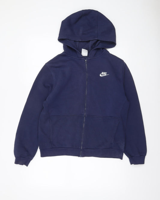 Nike Boys Navy Full Zip Hoodie XL 158-170cm Fleece Cotton Blend