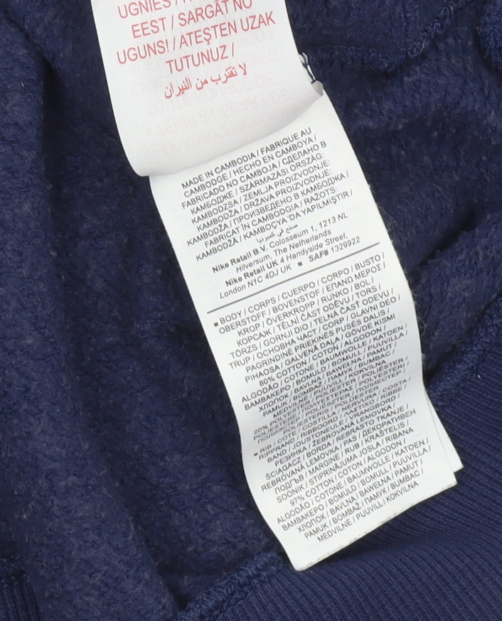 Nike Boys Navy Full Zip Hoodie XL 158-170cm Fleece Cotton Blend