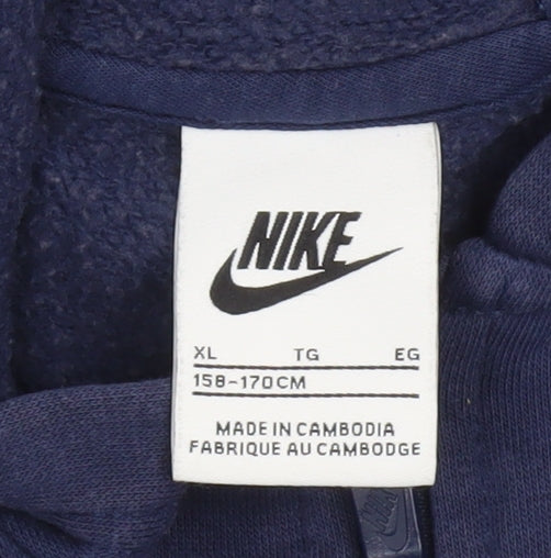 Nike Boys Navy Full Zip Hoodie XL 158-170cm Fleece Cotton Blend