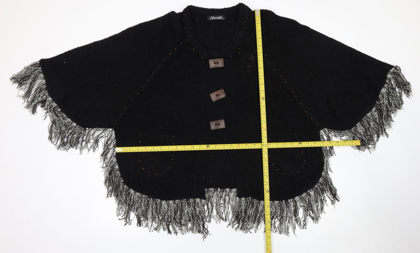 Alexara Women's Black Beaded Fringe Cape Jumper S/M