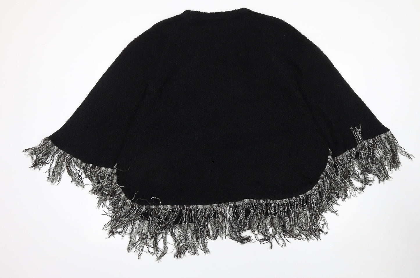 Alexara Women's Black Beaded Fringe Cape Jumper S/M