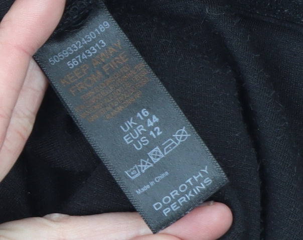 Dorothy Perkins Womens Black Velour Long Sleeve Pullover Hoodie UK 16