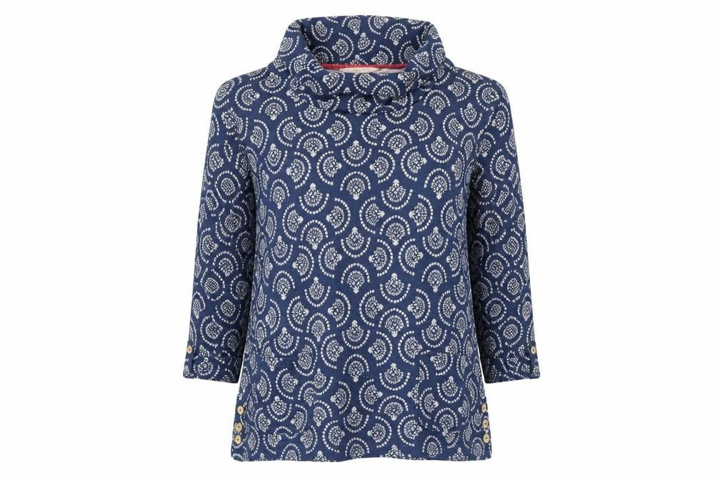 The Edinburgh Woollen Mill Womens Blue Geometric Tunic Blouse M