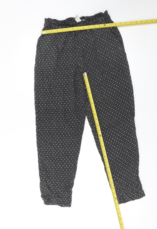 H&M Womens Black Geometric Tapered Trousers Size 6 Viscose