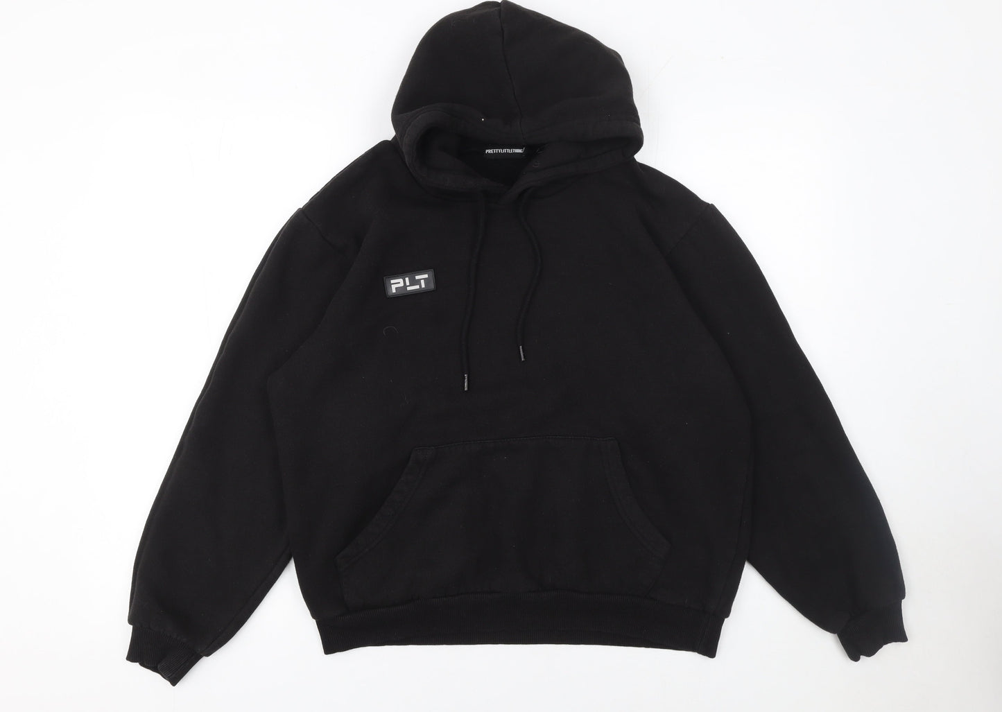 PrettyLittleThing Women Black Pullover Hoodie Medium Casual Logo