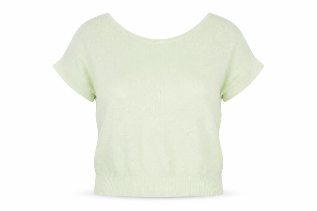 Mint Velvet Womens Light Green Short Sleeve Knit Top XS Linen Blend