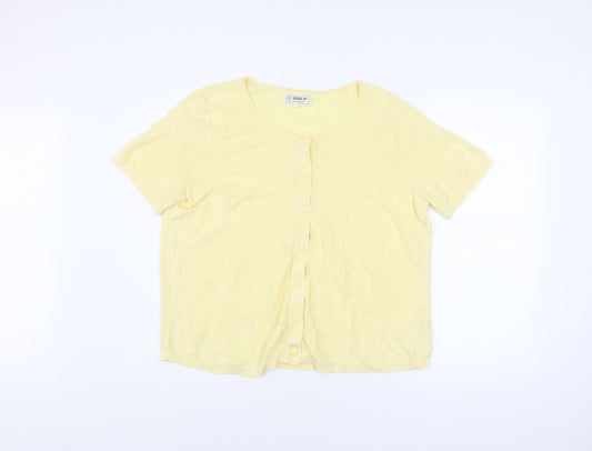 Womens UK Size 18 FatFace Yellow Cotton Blend Button-Up