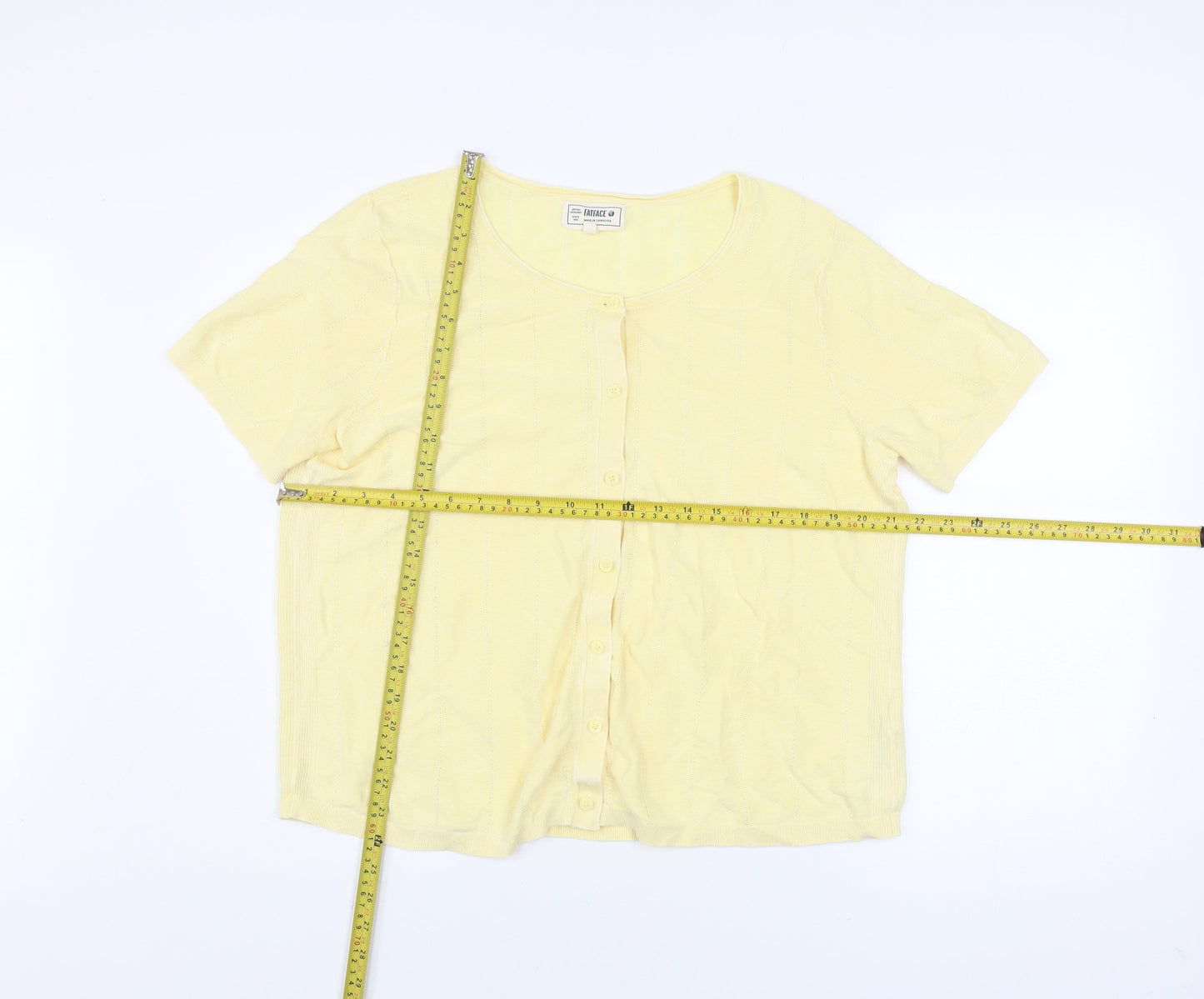 Womens UK Size 18 FatFace Yellow Cotton Blend Button-Up