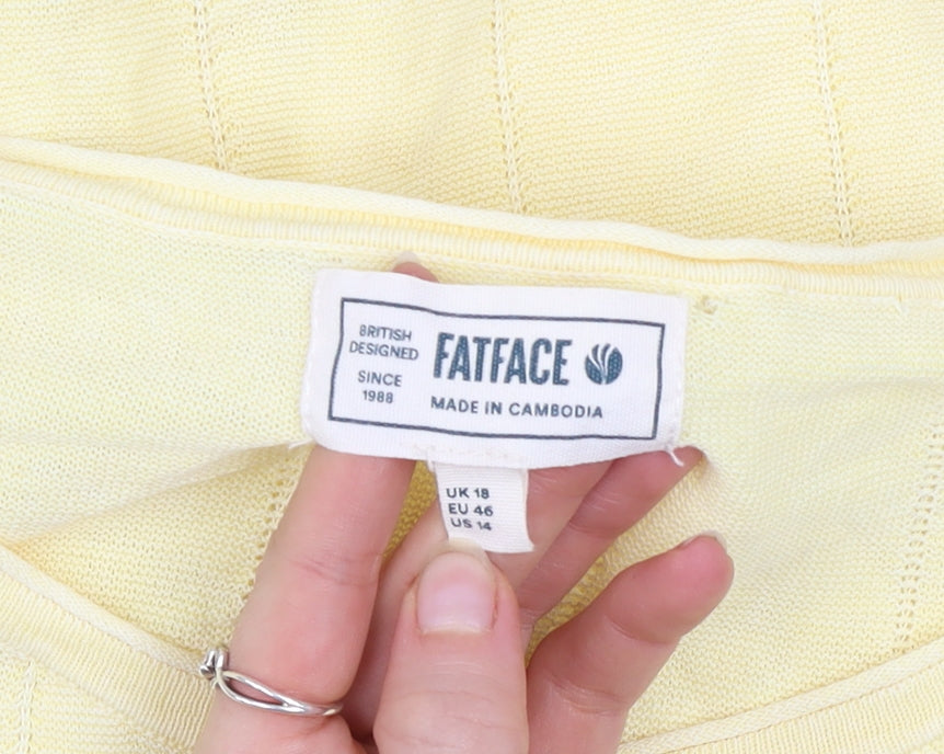Womens UK Size 18 FatFace Yellow Cotton Blend Button-Up