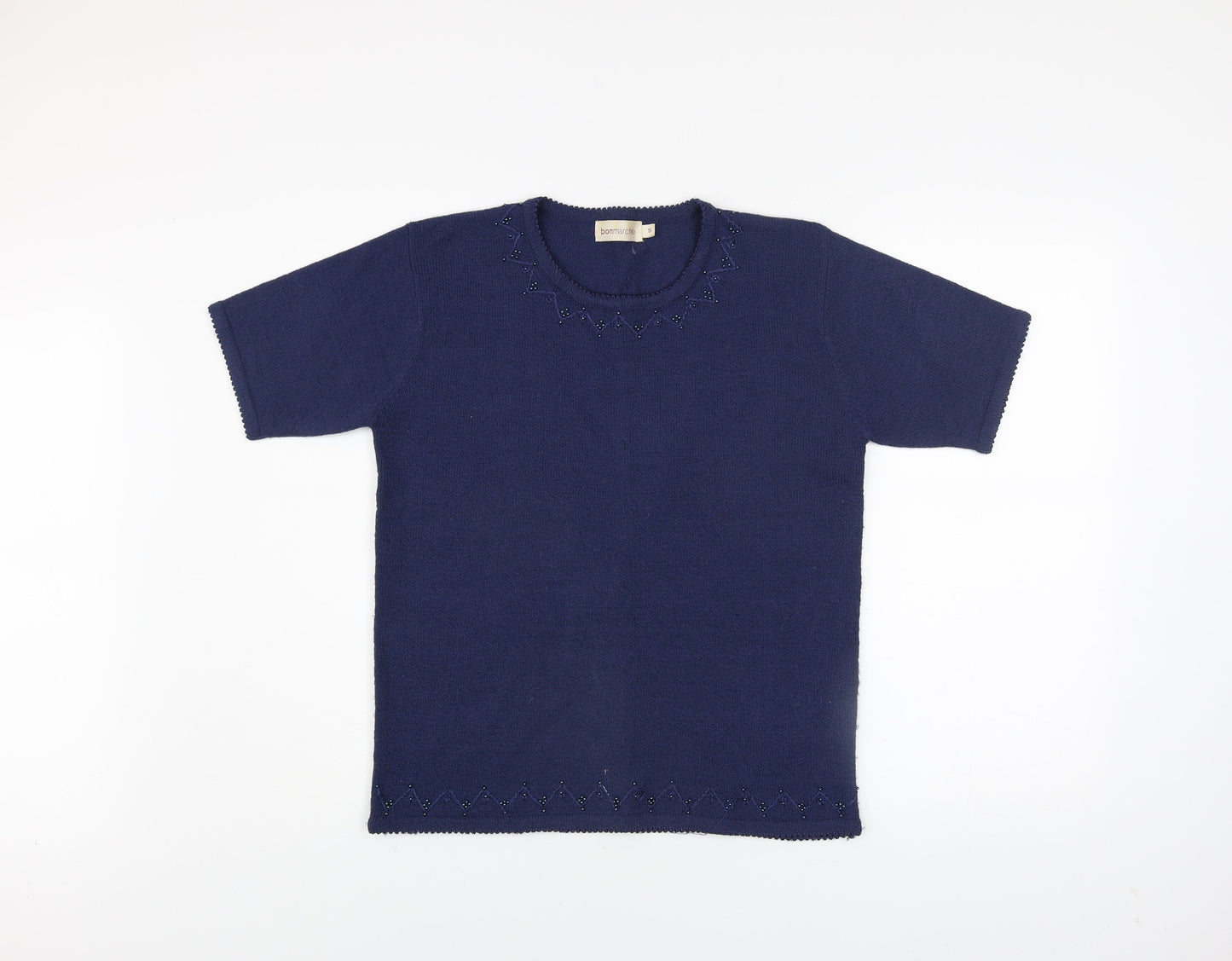 Bonmarché Women's Blue Short Sleeve Knit Beaded T-Shirt Size S