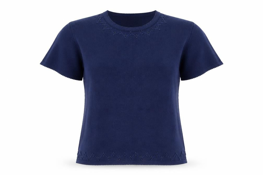 Bonmarché Women's Blue Short Sleeve Knit Beaded T-Shirt Size S
