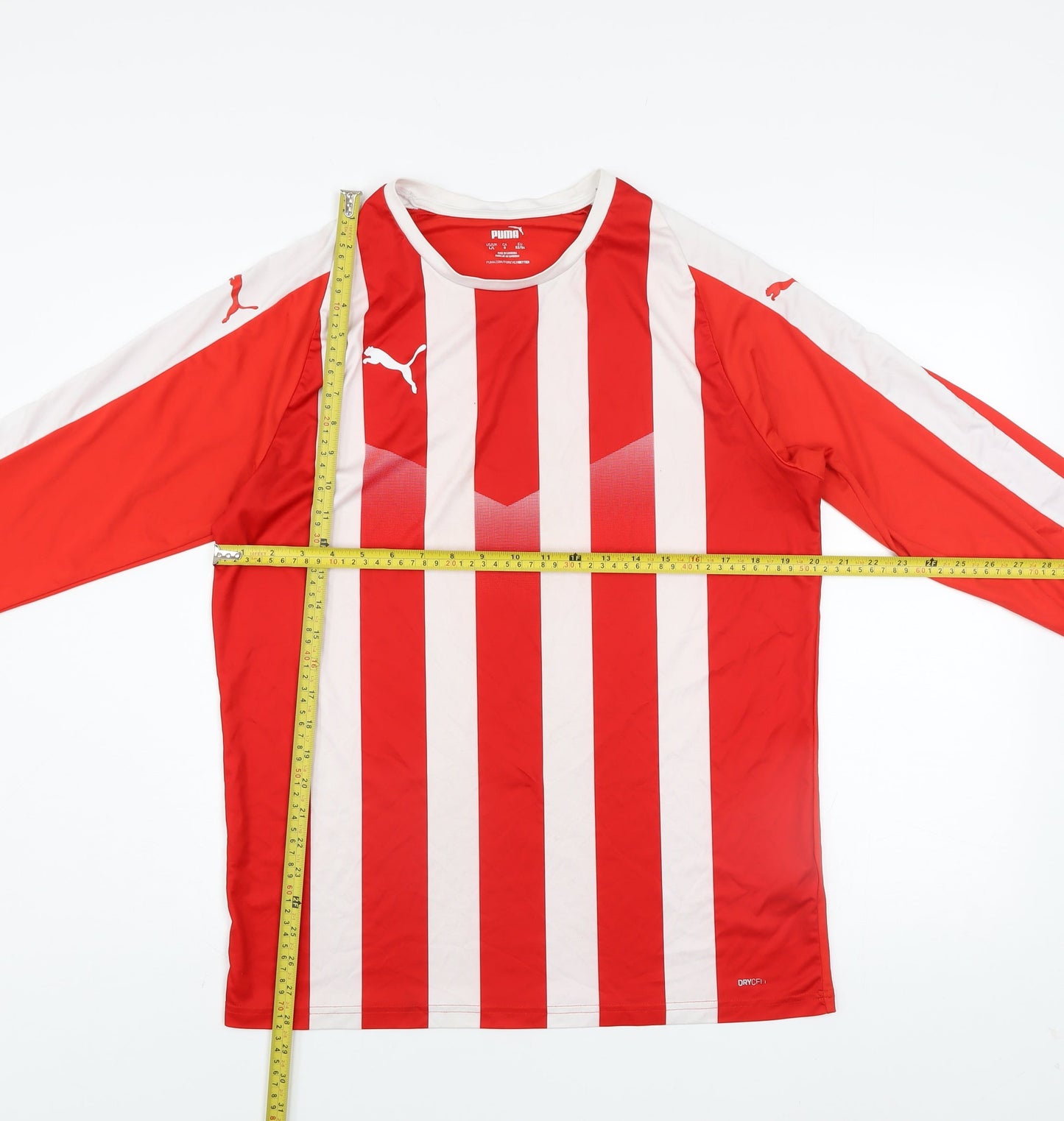 Puma Men Red Long Sleeve Striped Football Jersey L