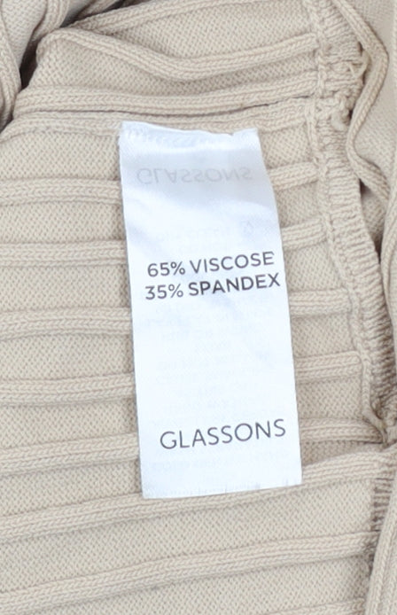 Glassons Women’s Beige Ribbed Knit Long Sleeve Cropped Tie Blouse XS