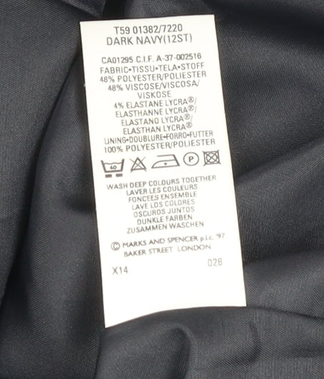 Marks and Spencer Women Blue Short Sleeve Classic Blazer UK 12