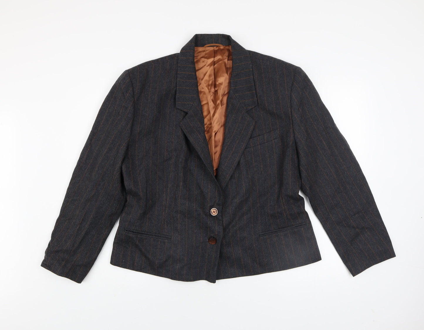 Marks and Spencer Women Grey Pinstripe Wool Blazer Size 18 Classic Fit