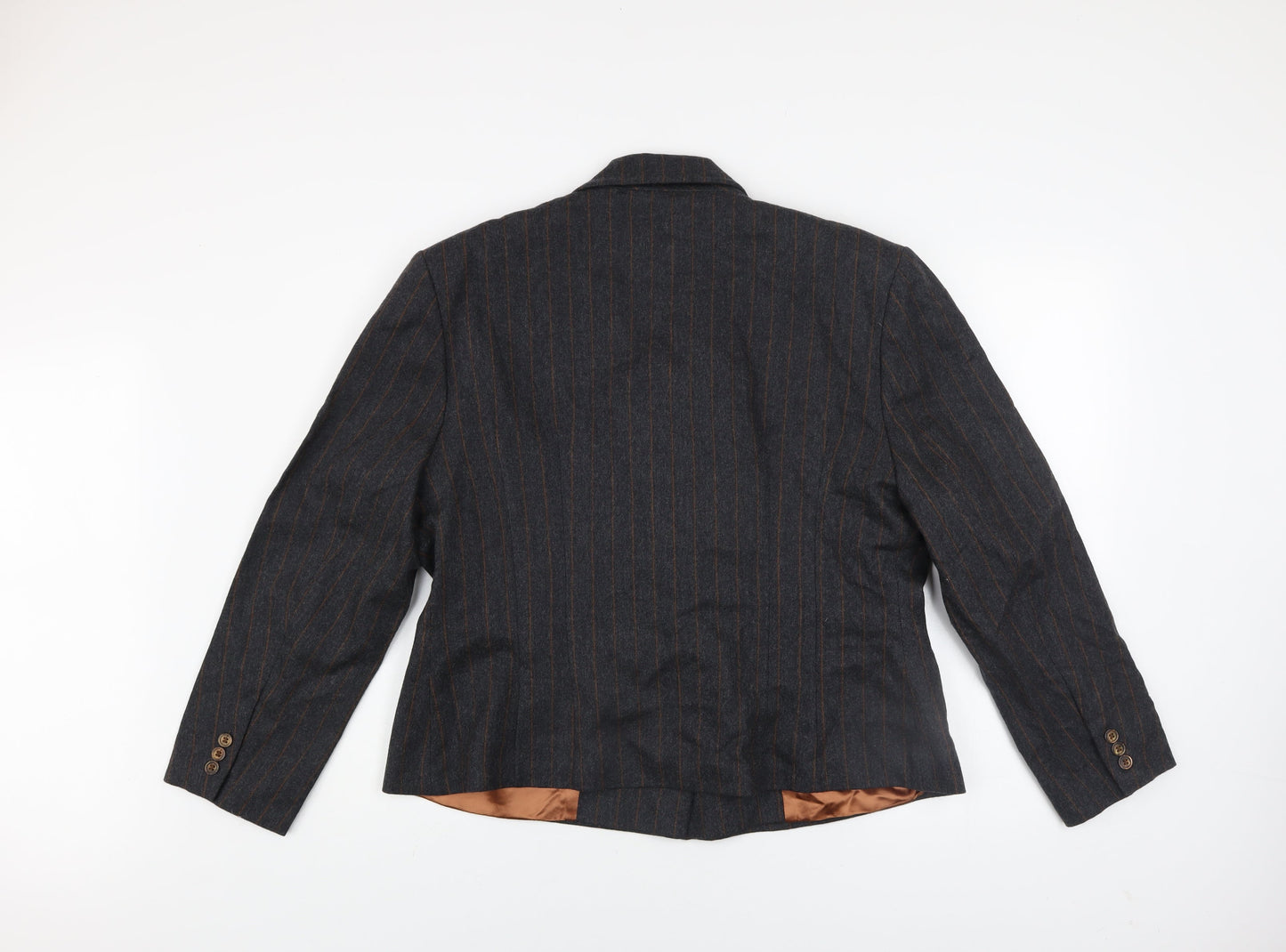 Marks and Spencer Women Grey Pinstripe Wool Blazer Size 18 Classic Fit