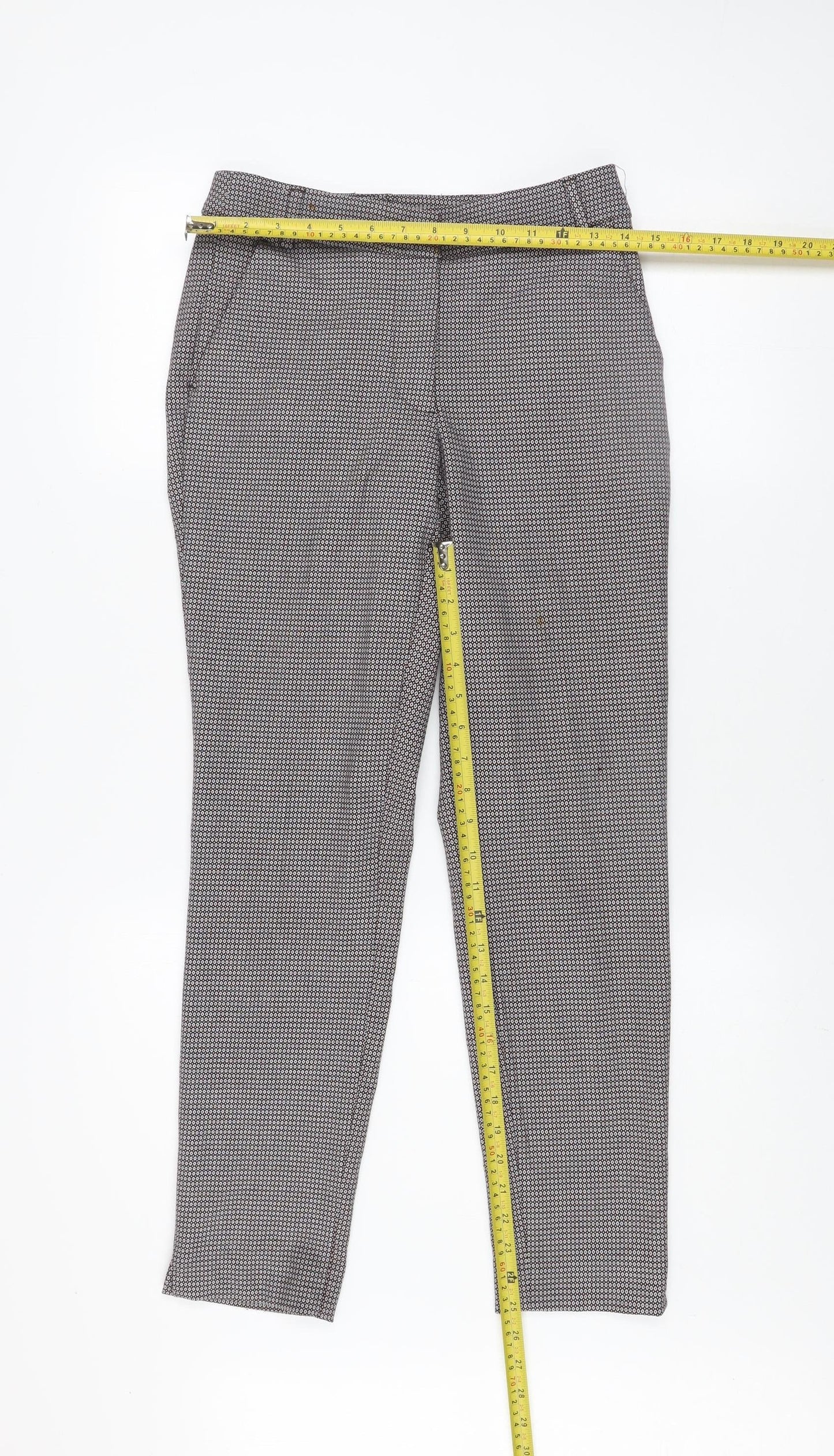 Zara Women Brown Geometric Slim Fit Tapered Trousers Size 6