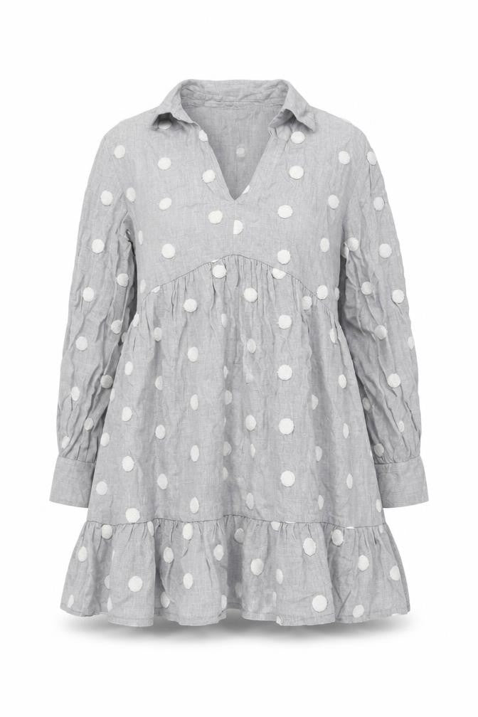 ZARA Women Grey Polka Dot Long Sleeve A-Line Mini Dress Size L