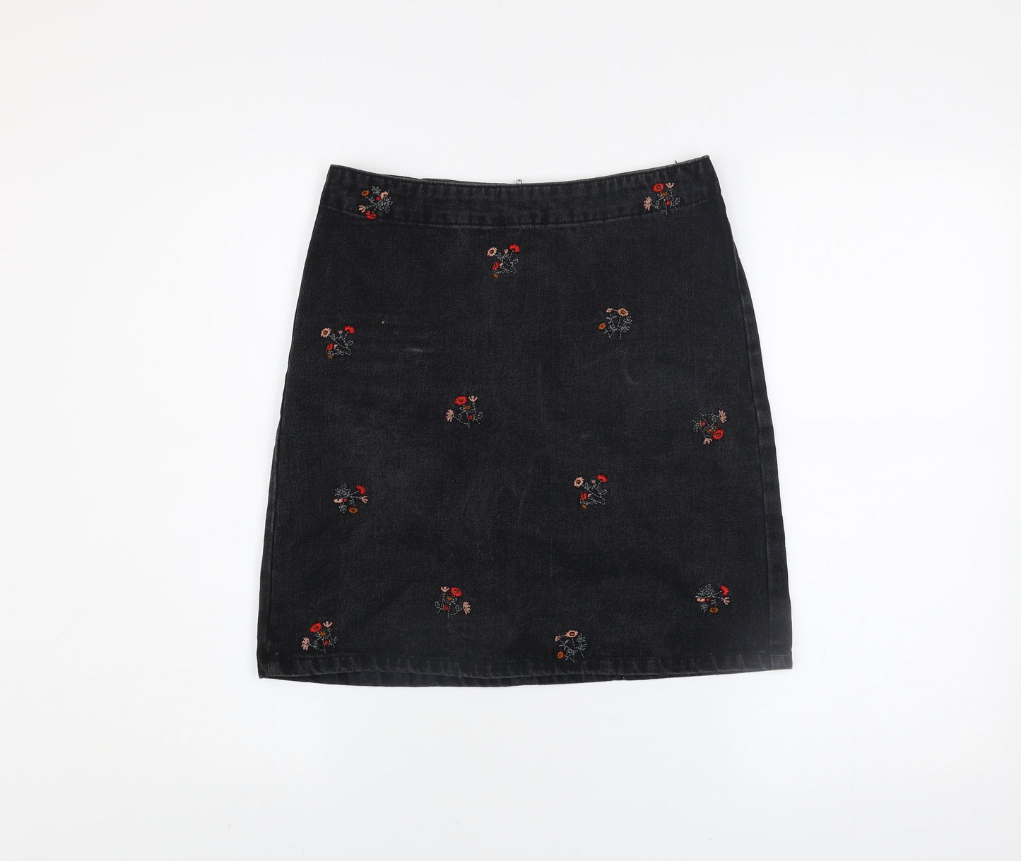 Vila Women's Black Embroidered Denim Pencil Skirt Size S