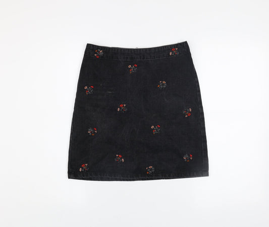 Vila Women's Black Embroidered Denim Pencil Skirt Size S
