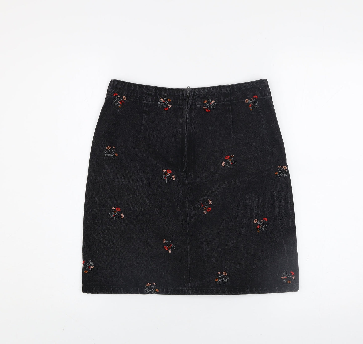 Vila Women's Black Embroidered Denim Pencil Skirt Size S