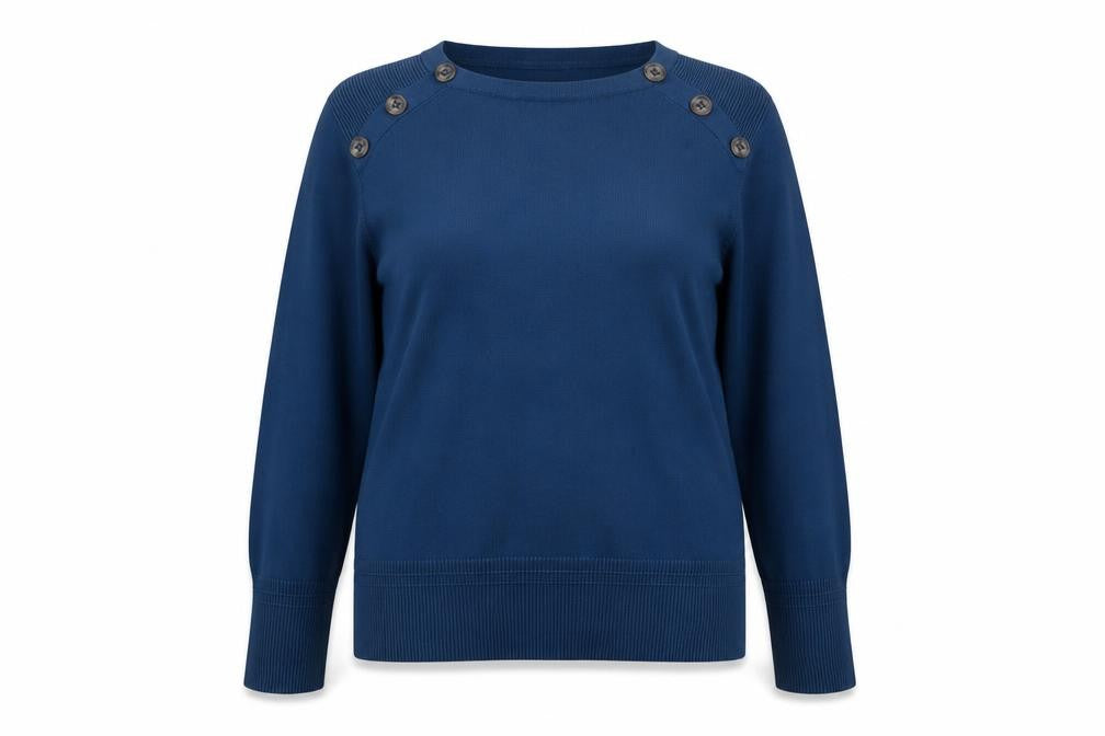 Principles Women Blue Crew Neck Button Detail Jumper Size 18