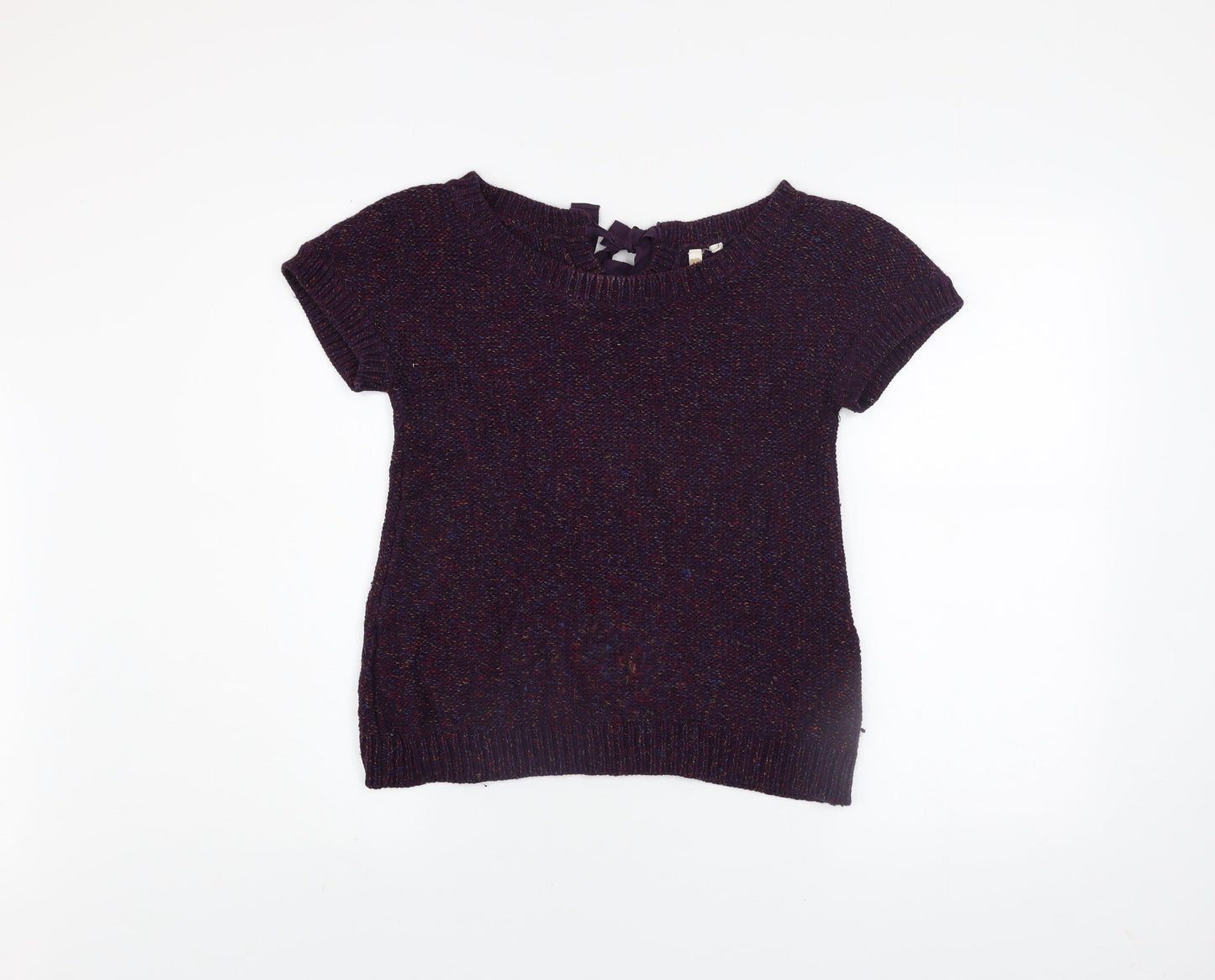 White Stuff Womens Purple Wool Mix Short Sleeve Bow Back Jumper Size 8