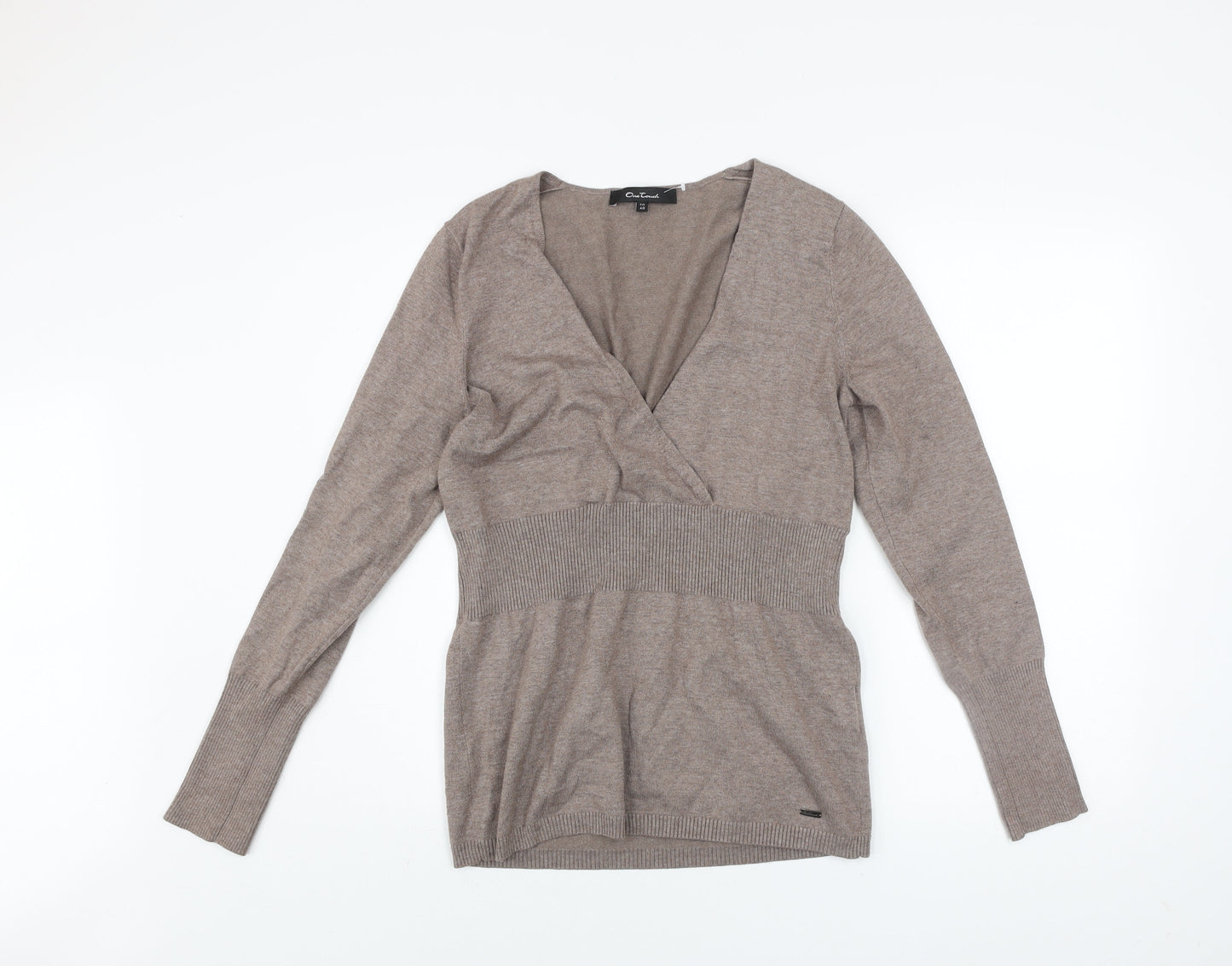 One Touch Women Beige V-Neck Long Sleeve Knit Jumper Size 12