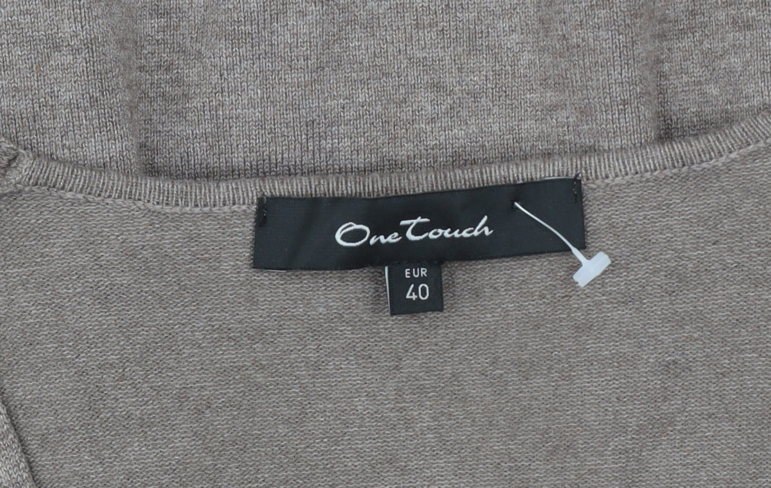One Touch Women Beige V-Neck Long Sleeve Knit Jumper Size 12