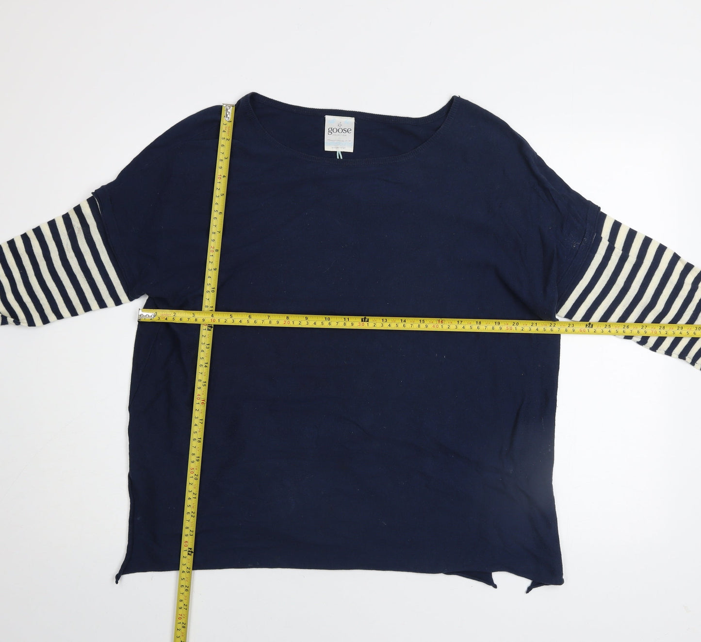 Goose Collection Women Blue Striped Cotton Pullover Jumper Size M