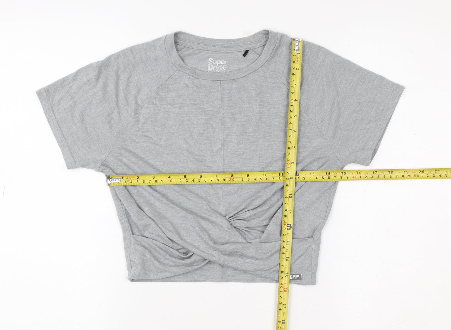 Superdry Women’s Grey Cropped Twist Front T-Shirt Size 10