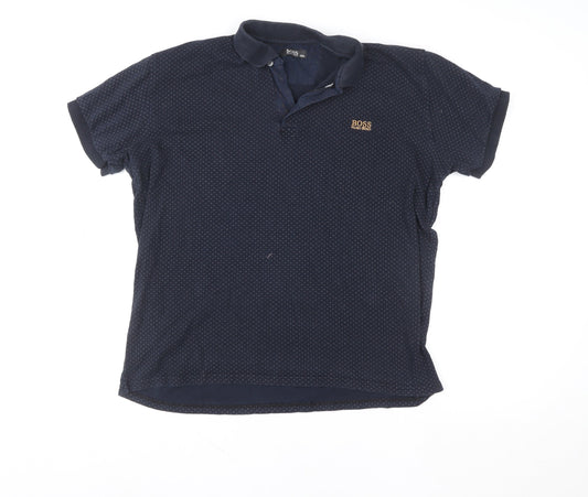 Hugo Boss Men’s Blue 3XL Cotton Geometric Polo Shirt