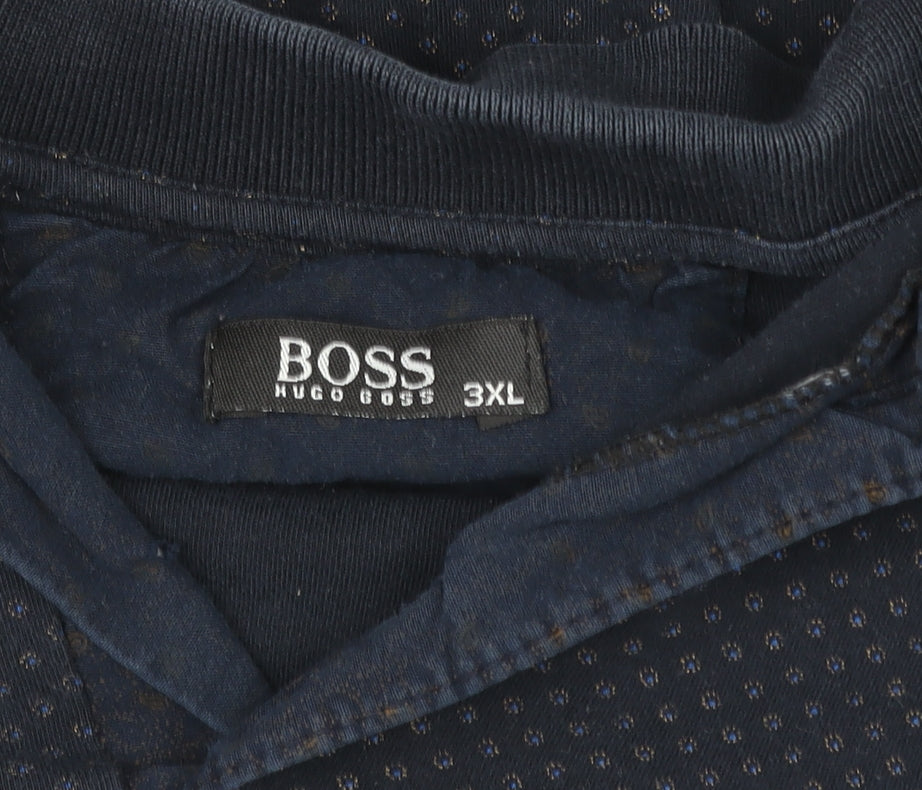 Hugo Boss Men’s Blue 3XL Cotton Geometric Polo Shirt