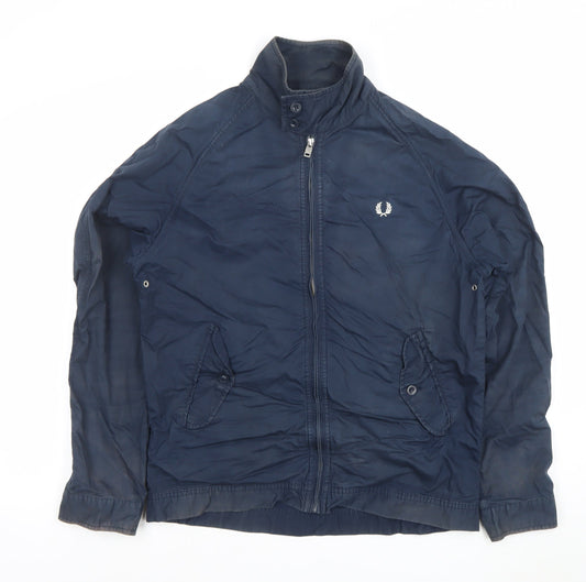 Fred Perry Men's Blue Cotton Bomber Jacket M Classic Zip Style