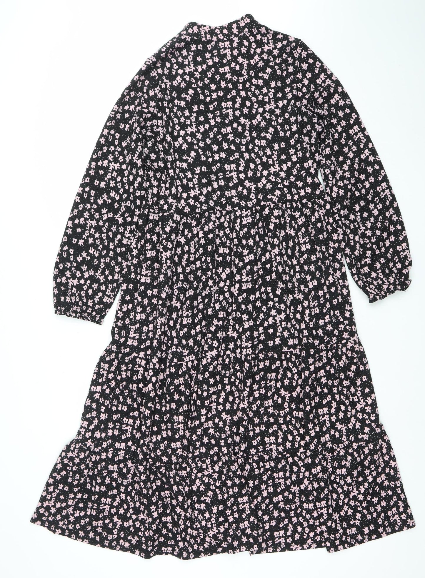 Dunnes Women’s Black Floral A-Line Ruched Knee Length Dress XS