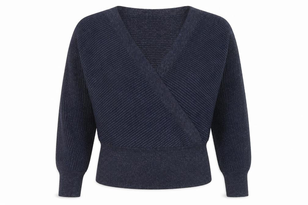 I Label London Women’s Blue V-Neck Dolman Sleeve Glitter Jumper Size 8