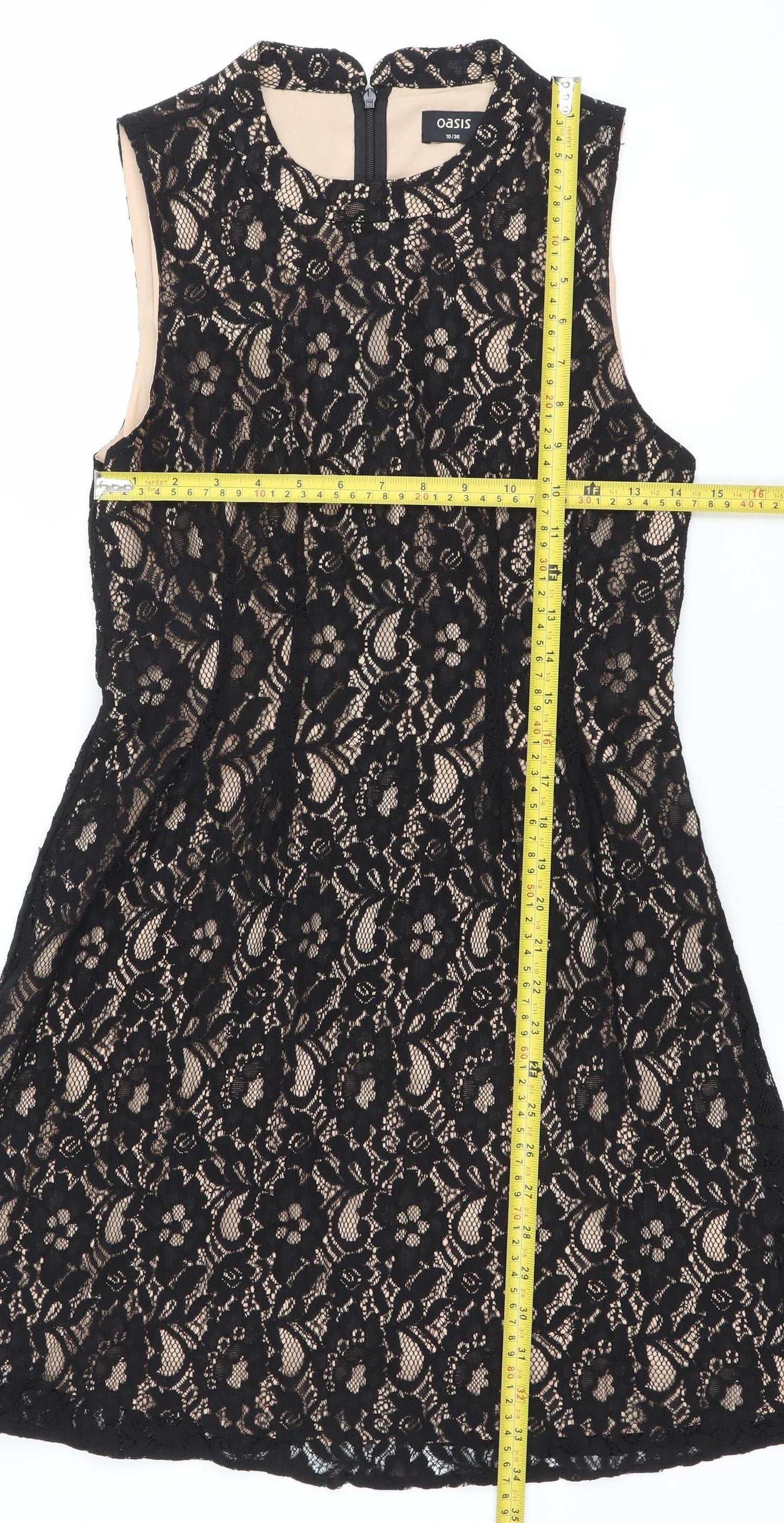 Oasis Women Black Lace Sleeveless Sheath Knee Length Dress Size 10