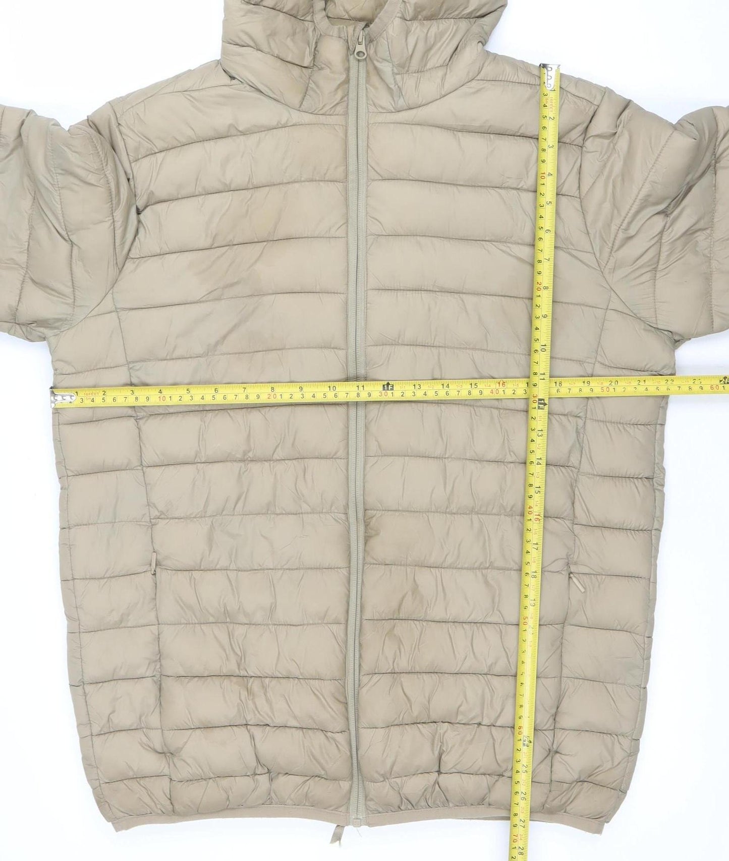 H&M Men Beige Hooded Lightweight Puffer Jacket L 42in