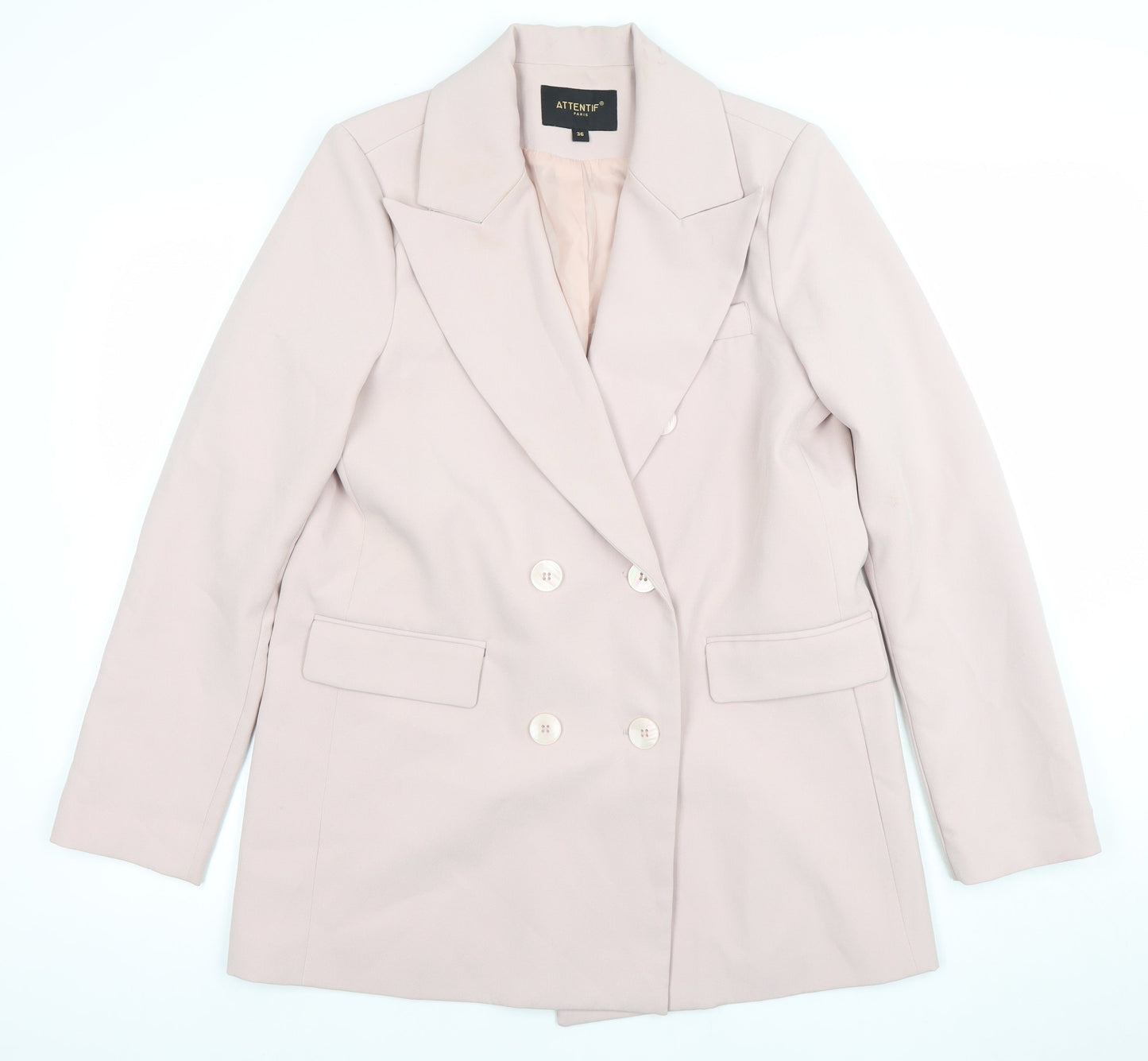 Attentif Paris Women’s Beige Double-Breasted Blazer Size 8 Classic Fit
