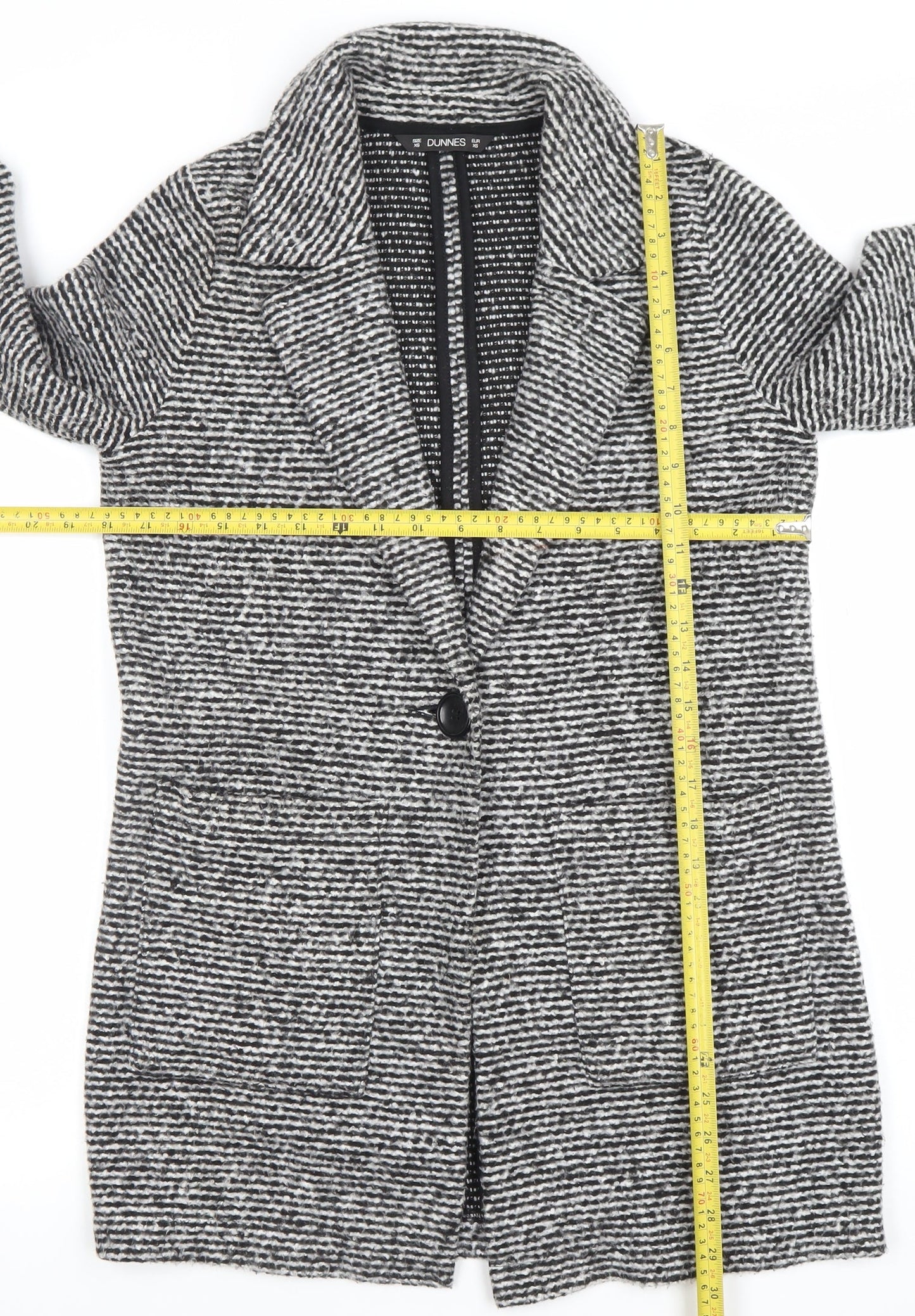 Dunnes Stores Women's Black Striped Wool Blend Mid-Length Coatigan S