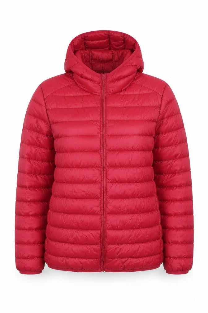 Dunnes Womens Red Hooded Puffer Jacket L Shower Resistant