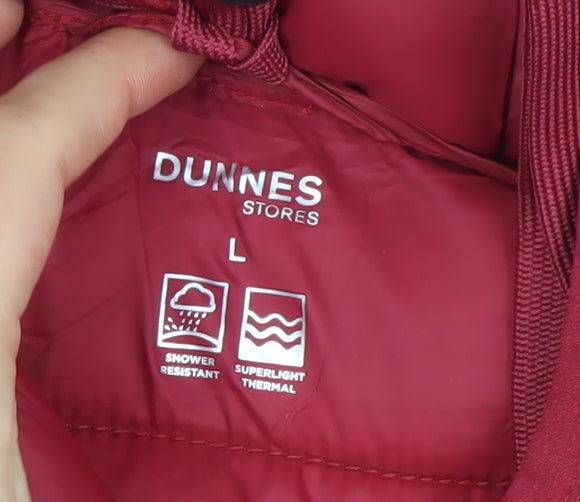 Dunnes Stores Womens Red Hooded Puffer Jacket L Shower Resistant