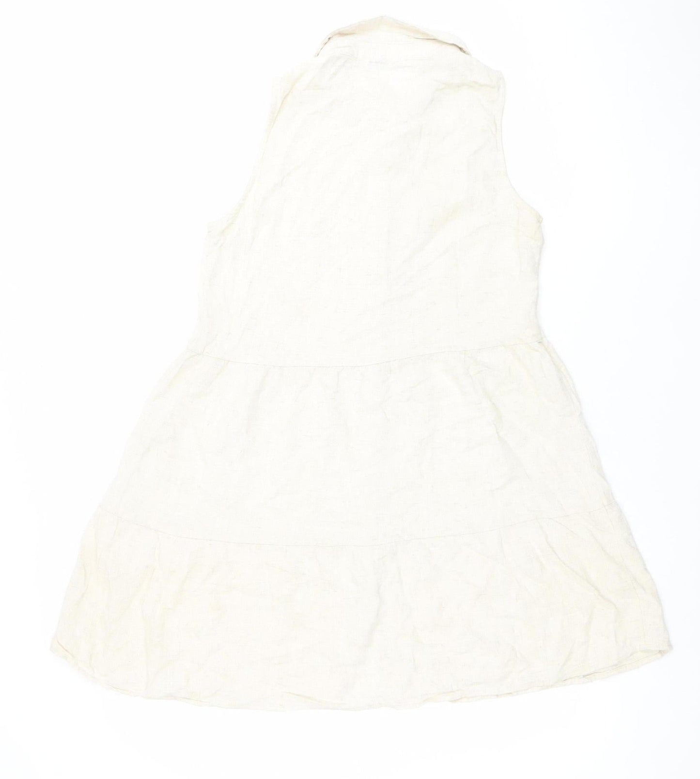 Stradivarius Women Ivory Sleeveless Shirt Dress S Lightweight Linen