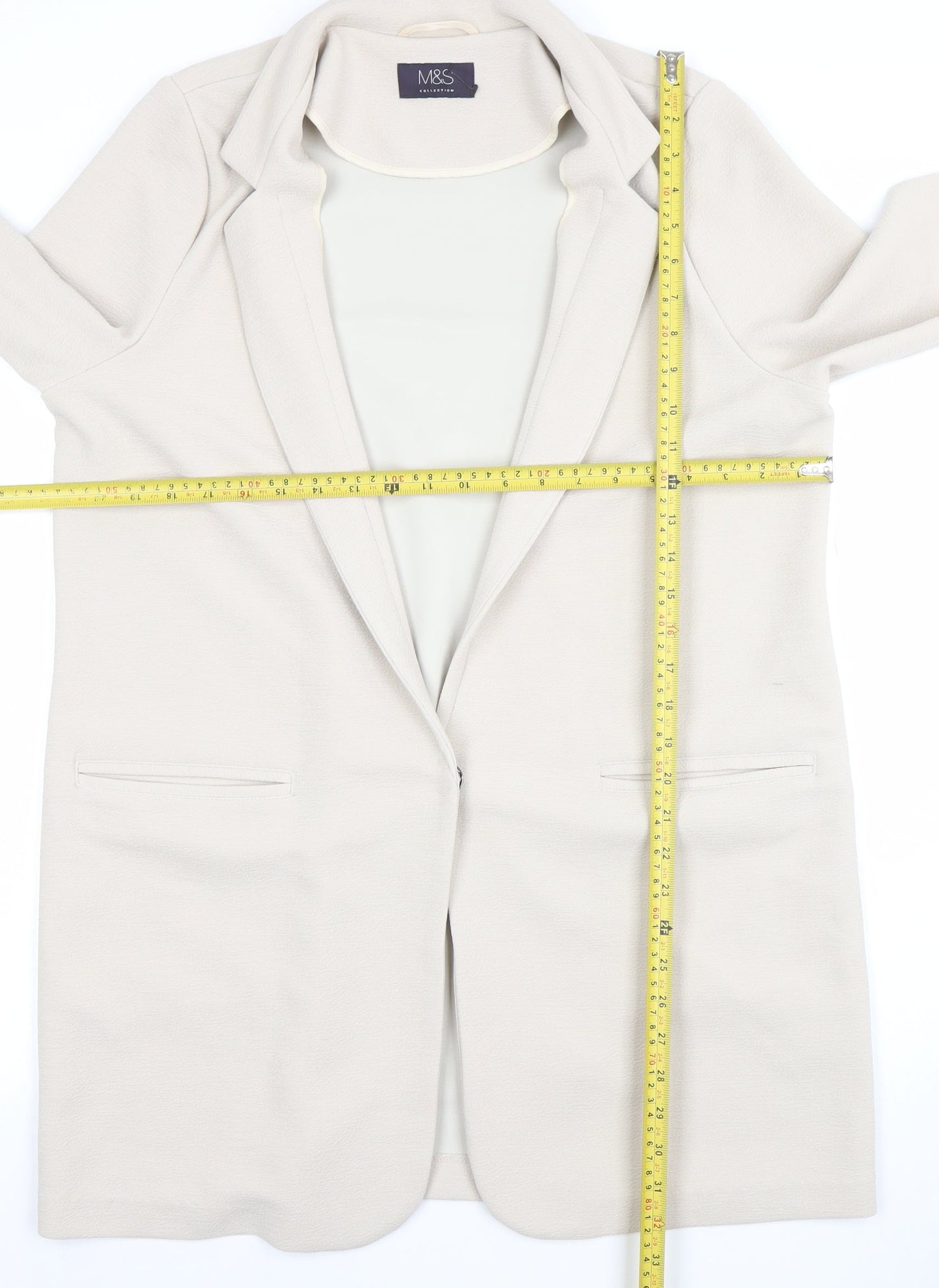 Marks and Spencer Women Ivory Size 14 Regular Fit Stretch Coatigan