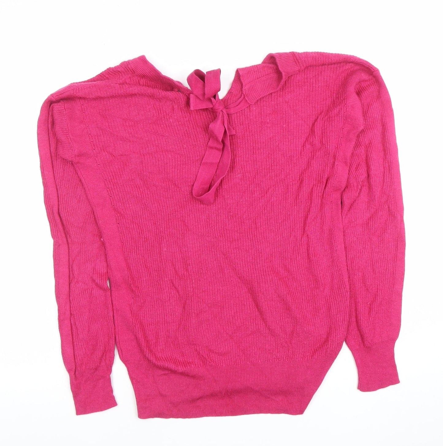 Next Women Pink Bow Back Long Sleeve Pullover Jumper Size 8