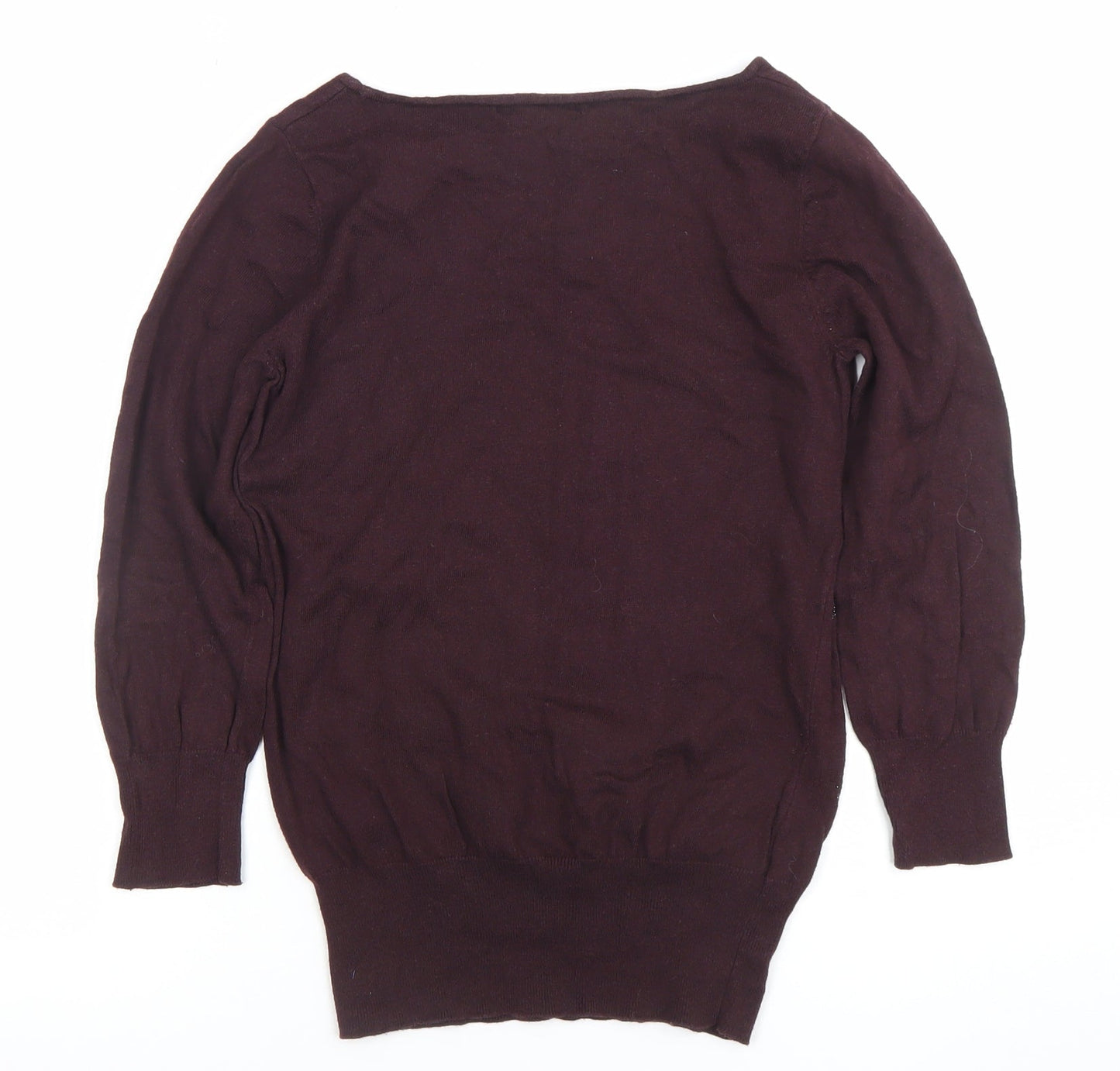 Next Women Brown Heart Knit Long Sleeve Boat Neck Blouse Size 10