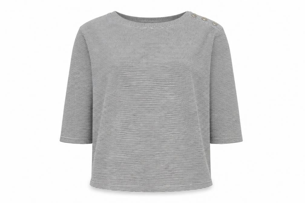Christian Siriano Women's Grey Striped Boat Neck 3/4 Sleeve Top Size L