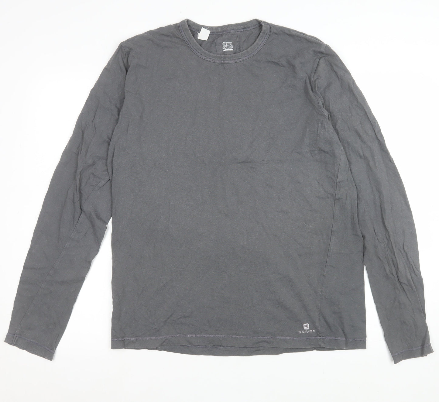 Decathlon Women Grey Long Sleeve Basic Cotton T-Shirt XL