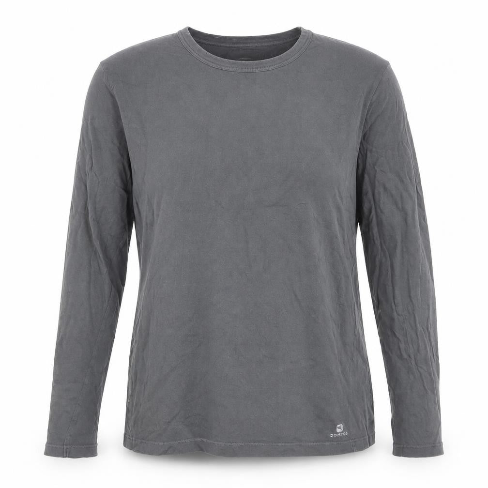 Decathlon Women Grey Long Sleeve Basic Cotton T-Shirt XL