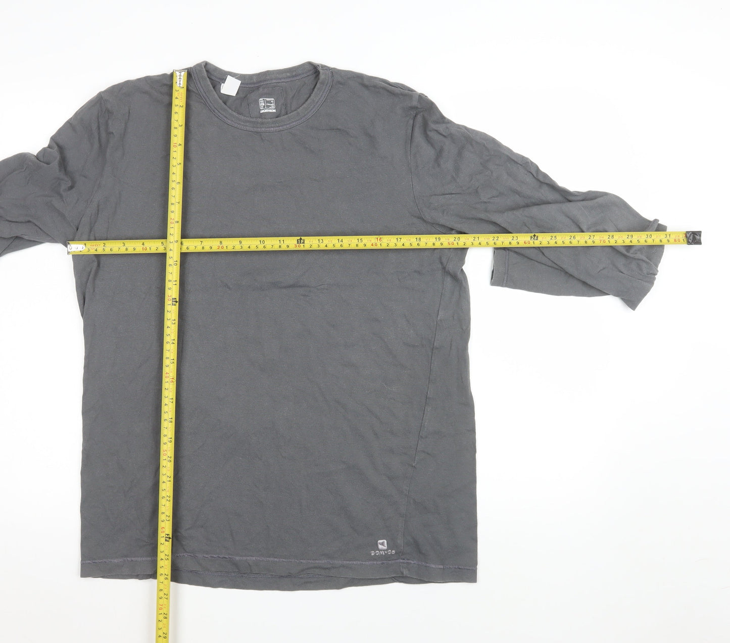 Decathlon Women Grey Long Sleeve Basic Cotton T-Shirt XL